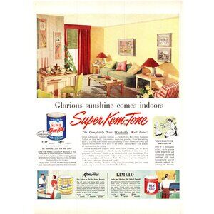 1951 Super Kem-Tone Wall Paint Vintage Print Ad 50s Interior Design Wall Art